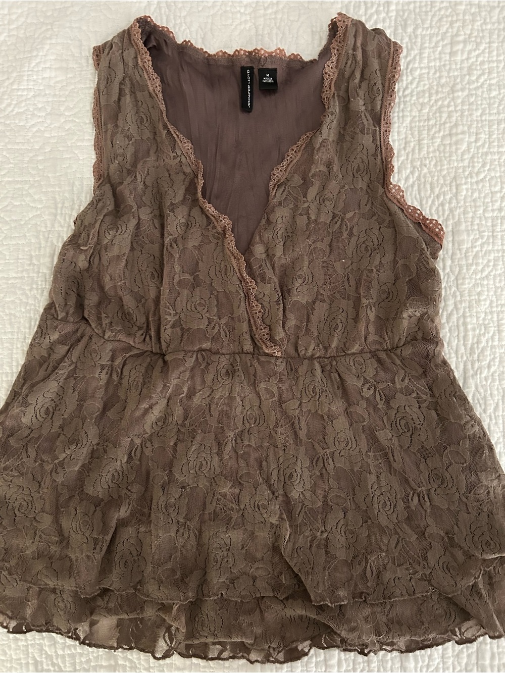 Not just a tank top! Jennifer Lopez Taupe Lace V-Neck Sleeveless Peplum Camisole